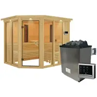 Karibu | Ava Sauna met Dakkraag | Kachel 9 kW Externe Bediening