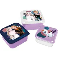Stor Disney's Frozen II 3-in-1 Snackdoosjes - 3 formaten - Vierkant - Sluit goed af - Lunchboxen voor kinderen - Los deksel - Geschikt voor koekjes, fruit en snacks - Paars/Wit