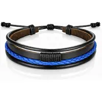 LGT JWLS Heren armband Leer Zwart Blauw Verstelbaar Touw Multi armband