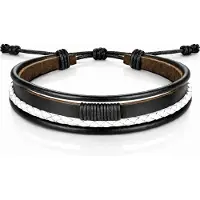 LGT JWLS Heren armband Leer Zwart Wit Verstelbaar Touw Multi armband