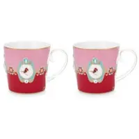 Pip studio Mok Home Mugs Large Love Birds Medallion Red-Pink (Set van 2)