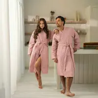 Kayori Geisha Badjas Wafel Lang - Unisex - Biologisch Katoen - Roze - XXL - Kort