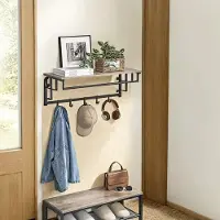 Songmics Wandkapstok – Hout – Eiken/Wit/Grijstig/Zwart/Rustbruin – 5 afneembare haken met zwevend schap