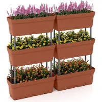 KOMFOTTEU 6 stuks plantenbakken, bloembakken van kunststof, verticaal verhoogd bed, doe-het-zelf plantenpotten met netmatten en drainagegaten, tuinbed, plantentrap voor terras, balkon, tuin (rood)