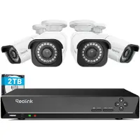 Reolink RLK8-800B4 4K Beveiligingscamera Systeem - H.265 4 Stuks 8MP PoE Beveiligingscamera's Bedraad met Persoons- en Voertuigdetectie, 4K 8CH NVR met 2TB HDD voor 24/7 Opname
