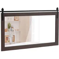Costway Rechthoekige spiegel met houten lijst, 100 x 66 cm, rustieke wandspiegel, onbreekbare hangspiegel met metalen houder, voor hal, woonkamer, slaapkamer (donkerbruin)