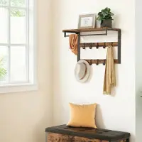 Songmics Wandkapstok – Hout – Eiken en wit/grijs en zwart/rustbruin – 10 afneembare haken met plank