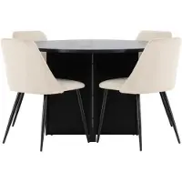Ebuy24 Strada eethoek uittrekbare tafel Ø120cm, 170cm en 4 stoelen zwart, beige.
