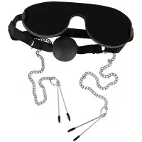Bad Kitty Bondage Ball Gag met Tepelklemmen en Oogmasker