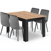 Leobert Eethoek - Eettafelset - NP 120x80 Craft met Zwarte Poten + 4 Stoelen LAVA Grijs met Zwarte Poten, Modern Design, Geschikt voor Keuken, Eetkamer en Woonkamer