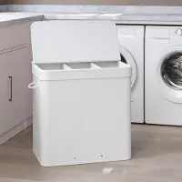 Songmics Wasmand – Bamboe – Grijs – Afneembaar en machinewasbaar met deksel