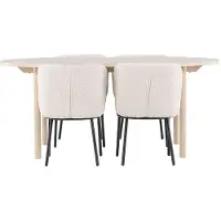 Ebuy24 Andy eethoek tafel 90x180cm en 4 bouclé stoelen whitewash.