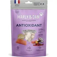 Marly & Dan MARLY&DAN hondensnack 100 gram 3-in-1 benefiets 50% ZALM - ANTIOXIDANT - granen vrij, - vrij van smaak, kleur en kunstmatige bewaarmiddelen - soft&chewy - healty & functional snack