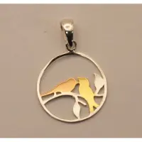 925 Sterling zilver hanger met 1 micron 18k geel en roze goud vogels - vogel hangertje van zilver en goud - liefdes hanger van 2 verliefde vogels van zilver met 18K goud - hanger voor geliefde
