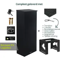 Logixbox - Pakketbrievenbus deur Achterkant - Pakketbox Trendybox incl. complete Montagezuil - Vrijstaande Brievenbus - GRATIS Stickerset - Spaghettimat + Extra beveiliging -Zwart