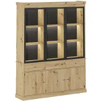 Vente-unique Vitrinekast met opbergruimte en LEDs - Naturel en zwart - MARSORIA
