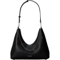 Calvin Klein Schoudertas 'Chain Strap Pebble Grain Hobo' zwart / zilver