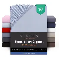 Vision Home Vision - Hoeslaken - 100% katoen - 90 x 200cm verpakt per 2 stuks - Geschikt voor boxspring matras: ruime hoek van 30cm - Lichtgrijs - Oekotex gecertificeerd