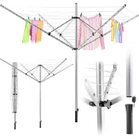 Kadax Wäschespinne mit 50 Meter Wäscheleine, Wäscheständer aus rostfreiem Aluminium für Draußen, höhenverstellbare Wäscheschirm mit Bodenhülse für Garten