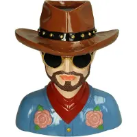 HD Collection Vaas Cowboy Hoed Bruin Blauw Polyresin 24x21x27cm