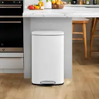 Songmics Afvalbak – Roestvrij staal – Wit – 50 liter, Voetpedaal, Softclose, Uitneembare binnenbak