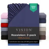 Vision Home Vision - Hoeslaken - 100% katoen - 90 x 200cm verpakt per 2 stuks - Geschikt voor boxspring matras: ruime hoek van 30cm - Marineblauw - Oekotex gecertificeerd