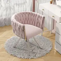 MODFU Stoel per stuk, gestoffeerd velvet, 360° draaibaar, ergonomische rugleuning, vier metalen poten, roze