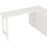 OKWISH Bureau met 3 deuren, hoekbureau voor computer, wit, 2-in-1 met 360° draaibaar, bijzettafel met lade, salontafel in L-vorm en elegante make-up tafel