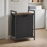 Songmics Wasmand – Metaal – Rustiek bruin en zwart – Uittrekbare binnenbak met plank, 65 liter