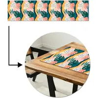 MuchoWow Tafelloper 200x50 cm - Tafelmat vinyl Tropisch - Abstract - Bladeren - Roze - Oranje - Tafeldecoratie - Tafelversiering - Keuken decoratie - Tafel versiering