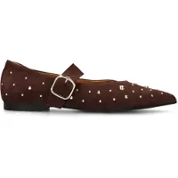 Manfield Bordeaux rode suède loafers met goudkleurige studs | Maat 39