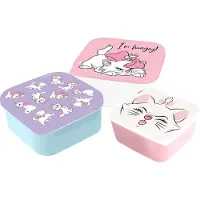 Stor Disney's Classics Aristokatten Marie 3-in-1 Snackdoosjes - 3 formaten - Vierkant - Sluit goed af - Lunchboxen voor kinderen - Los deksel - Geschikt voor koekjes, fruit en snacks - Turquoise/Wit/Roze