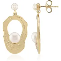 Cavill - Zilveren Oorbellen - 925 Sterling Zilver Verguld - Witte Zoetwaterkweekparels Rond 6,5 & 4 mm - Elegante Organische 29 mm Oorbellen