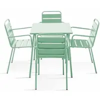 Oviala - Set van een vierkante tuin tafel en 4 fauteuils van groen salie staal - Palavas