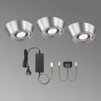 Evotec 3-delige LED-onderbouwverlichting PAL CF 12 cm Ø, alu / grijs / zink, Keuken, metaal, Modern, kastverlichting