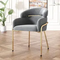 OKWISH Eetkamerstoel – Licht Luxe Fluweel Design Met Ergonomische Zit – Enkel Stoel Met 4 Metalen Poten – Fluweel – Grijs – Voor Woonkamer En Eetkamer
