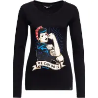 Queen Kerosin - Rockabilly Shirt met lange mouwen - We Can Do It - XS tot 4XL - voor Vrouwen - zwart | Maat 4XL