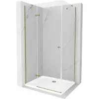 Mexen Roma douchecabine draaibaar 100 x 80 , transparant, goudkleurig + Flat douchebak - 854-100-080-50-00-4010