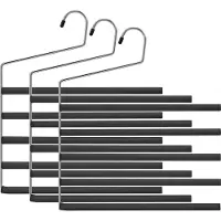 Songmics Kleerhangers, broekhangers, set van 3, elk met 5 niveaus, ruimtebesparend, antislip, open uiteinden, voor jeans, sjaals, stropdassen, handdoeken, zwart