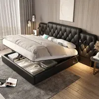 OKWISH Gestoffeerd Bed 180x200cm – Met Usb Aansluitingen En Leeslampen – Hydraulisch Opbergsysteem – Extra Grote Opbergruimte – Zonder matras – Zwart