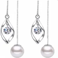 Charme Bijoux Lange Oorbellen-Zsa-Zilver-Synthetische-Parel-strass-Doorsteek