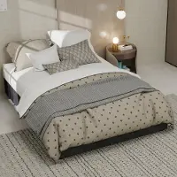 OKWISH Bedframe 140x200cm – Gestoffeerd Met Geometrisch Hoofdeinde – Met Lattenbodem – Zonder Matras – Slaapkamer – Grijs