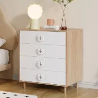 OKWISH Ladekast Met 4 Laden - Ruime Opbergruimte Voor Slaapkamer Woonkamer En Jeugdkamer - MDF Naturel En Wit - 80×54×90 Cm