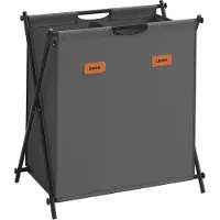 Songmics Wasmand - 115 liter - wasbox - 2 compartimenten - opvouwbaar X-frame - individuele labels - voor wasruimte, slaapkamer, badkamer - grijs
