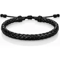LGT JWLS Heren Armband Gevlochten Leer Zwart Verstelbaar