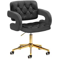 4rico Fluwelen Bureaustoel Grijs met Goud Onderstel QS-OF213G – Verstelbare Salonstoel & Bureaustoel voor Kantoor, Receptie en Salon