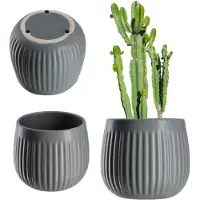 Kadax Bloempot, keramische plantenpot met decoratieve reliëf, plantenbak in 4 kleuren, bloempot voor kamerplanten, bloempot van keramiek, bloempot in tijdloos design (14 cm, grijs)