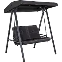 Merax Hollywoodschommel 2-Zits - Tuinschommel Met Verstelbaar Dak - Met Zitkussens - Weerbestendig - Draagkracht 220 Kg - Voor Tuin Balkon Terras - Zwart - 145 X 116 X 172 Cm