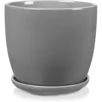 Polnix Grijze Keramische Pot met Schotel - 15 cm