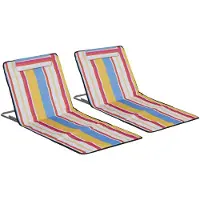 Merax Strandmat 2 Stuks - Opvouwbare Strandligmat Met Hoofdkussen - Rugleuning Verstelbaar In 5 Standen - Met Draagtas - Stalen Frame - Meerkleurig - 124 x 53 x 35-45 cm